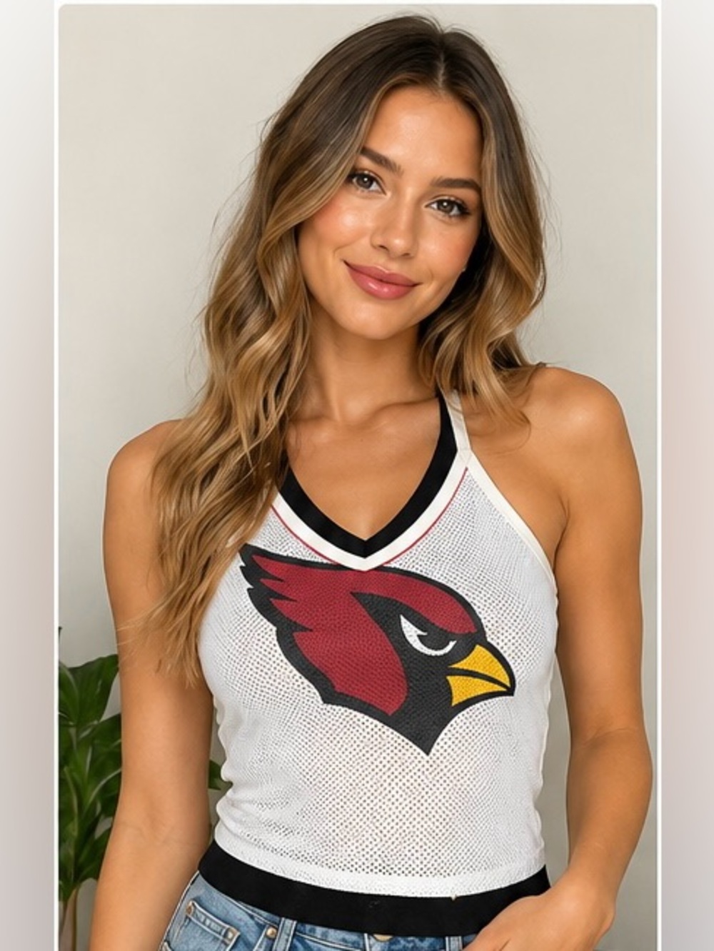 NFL Arizona Cardinals White Mesh Halter Top